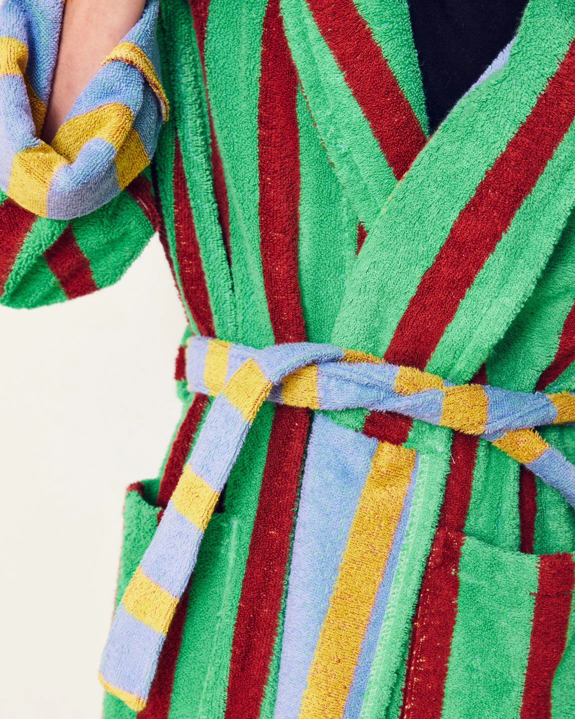 green and pink striped dressing gown Piglet In Bed Women's Cotton Robe - Green - Size S/M main image 0