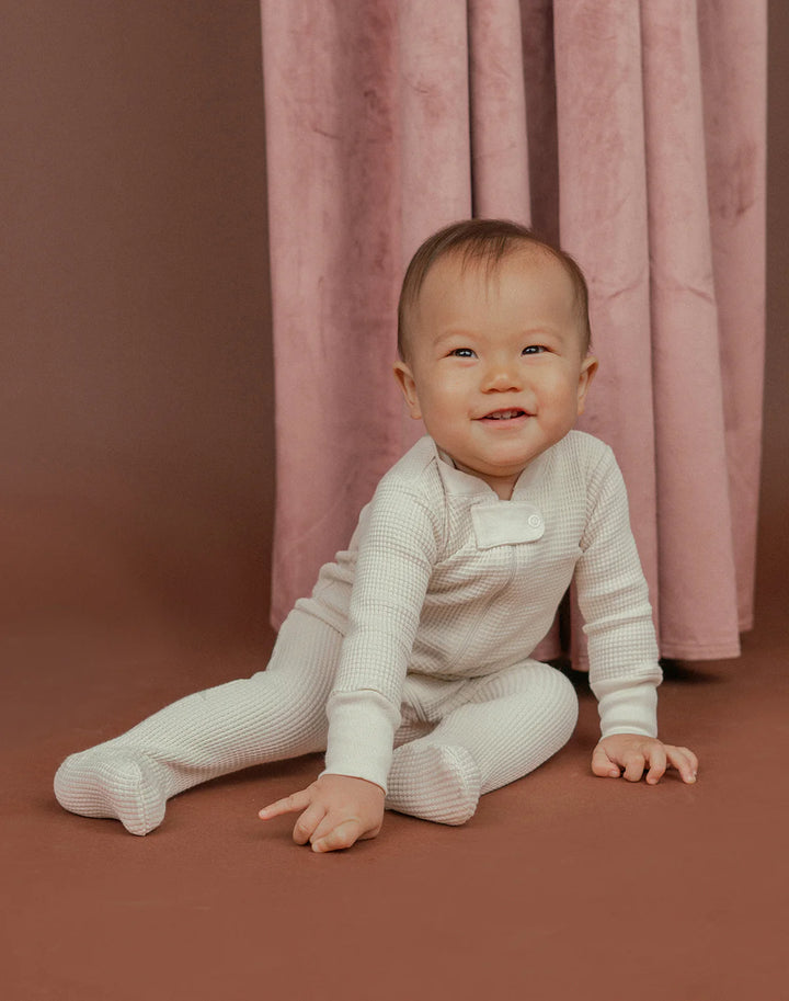 Kids Waffle Footie Sleeper - Oat Milk