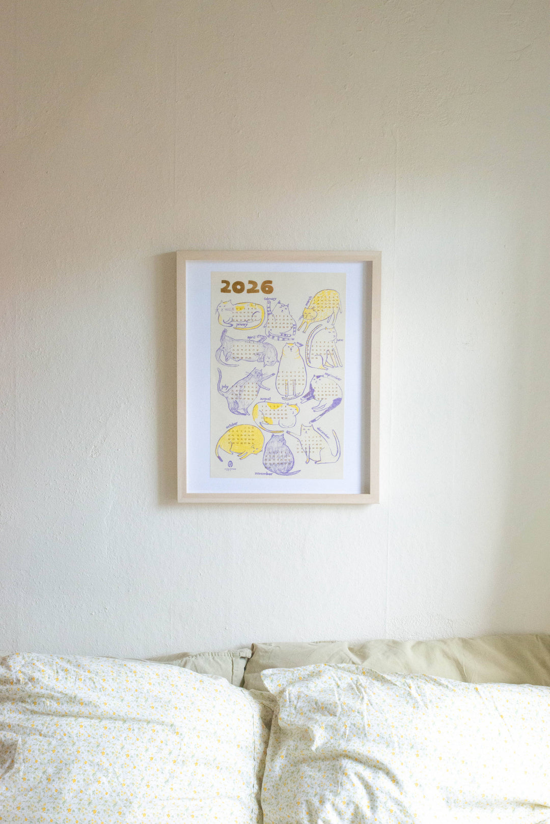 Cats 2026 Calendar Illustrated Risograph Print