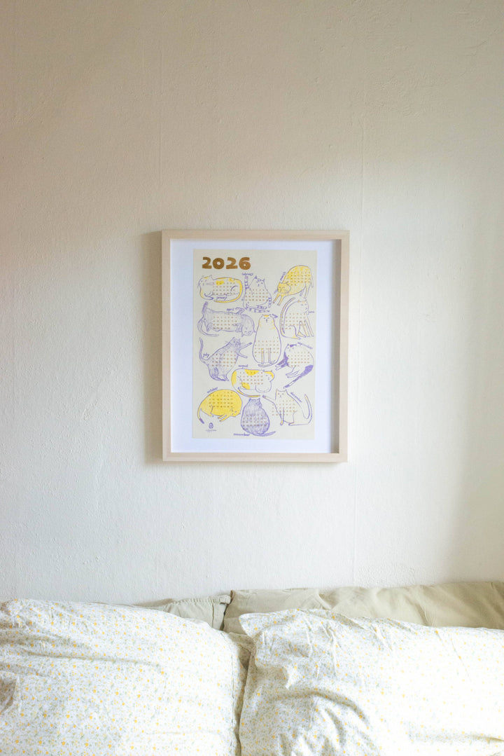 Cats 2026 Calendar Illustrated Risograph Print