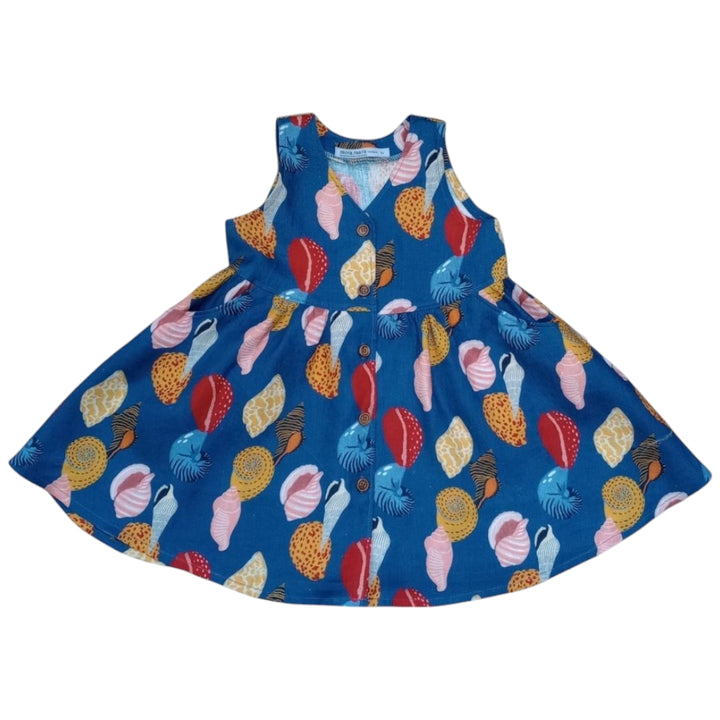 Linen Dress - Blue Shells