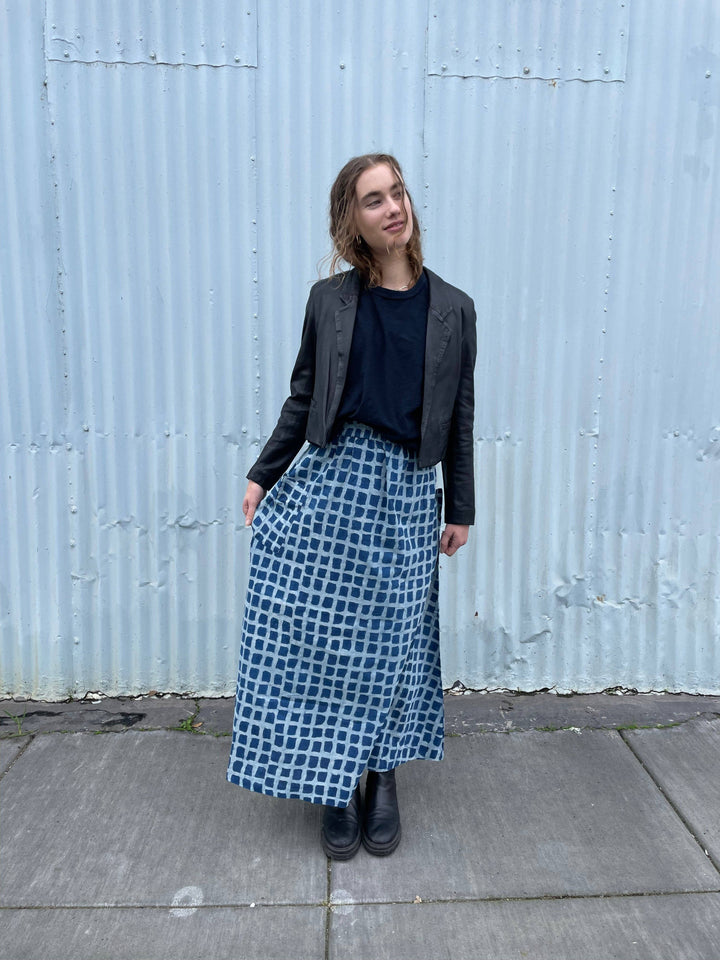 Tilda Skirt Indigo Big Squares