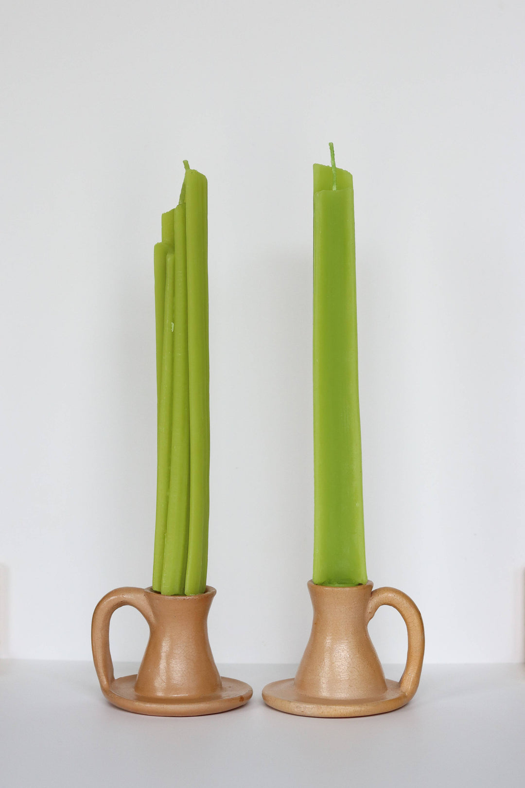 Celery Beeswax Candles Taper Pair