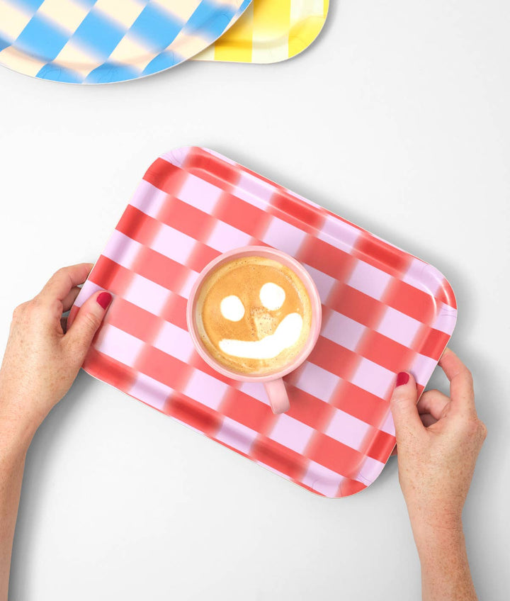 Red Gradient Check Mini Birch Serving Tray