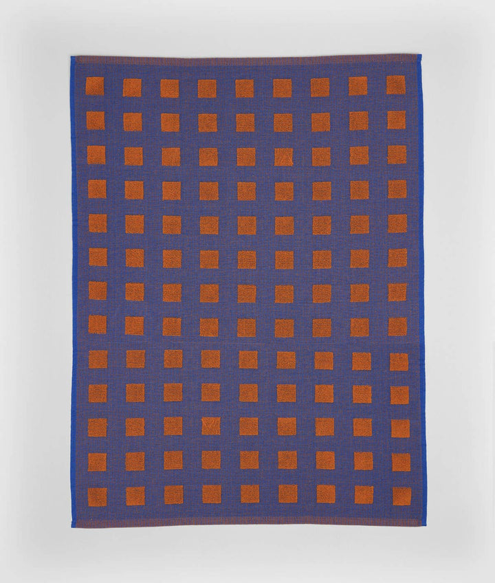 Squares Terry Tea Towel Burgundy/Blue