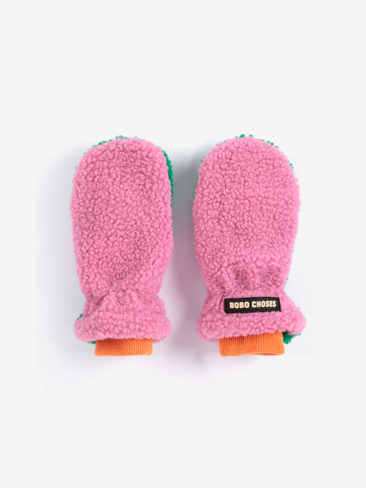 Color Block Mittens - Pink/Green/Orange