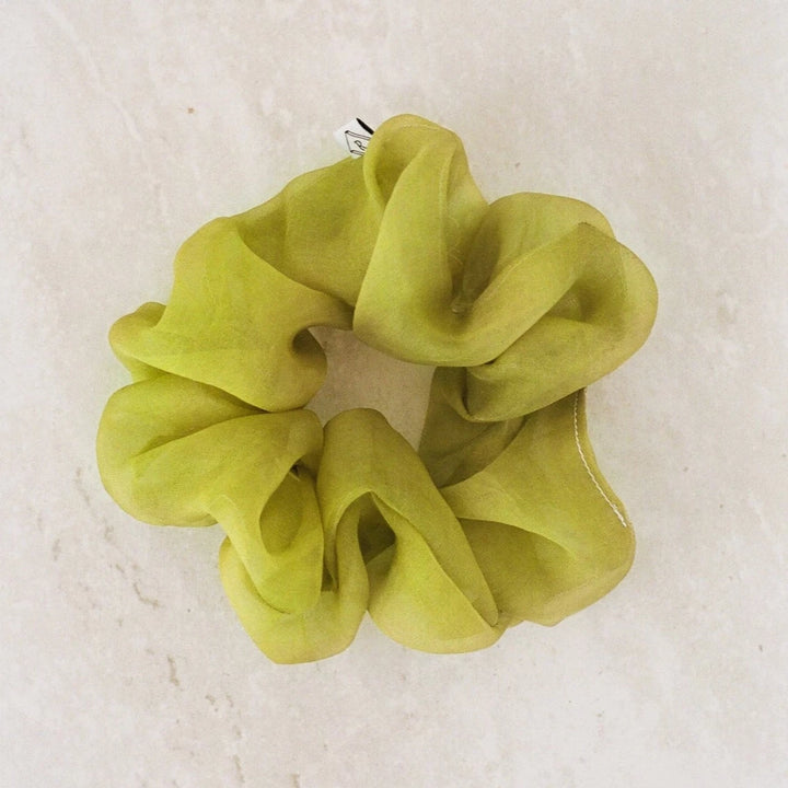 Sage Silk Organza Plant Dyed Scrunchie