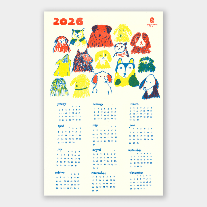 Dogs 2026 Calendar Illustrated Risograph Print