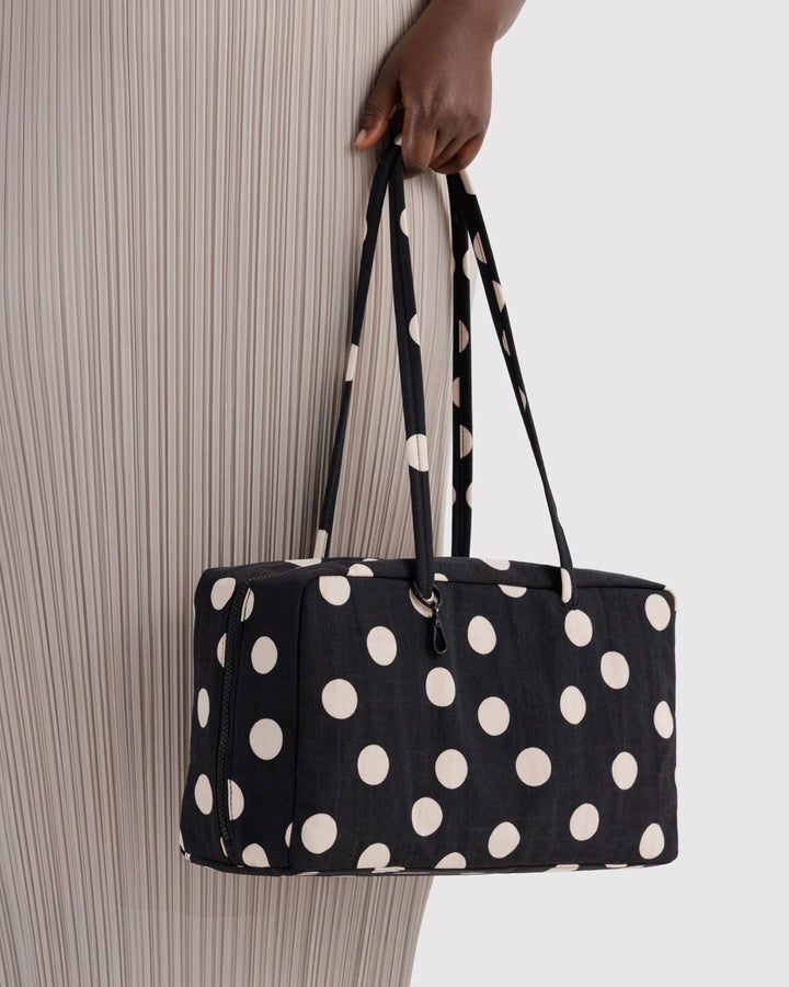 Medium Bowler Bag - Black and Cream Polka Dot