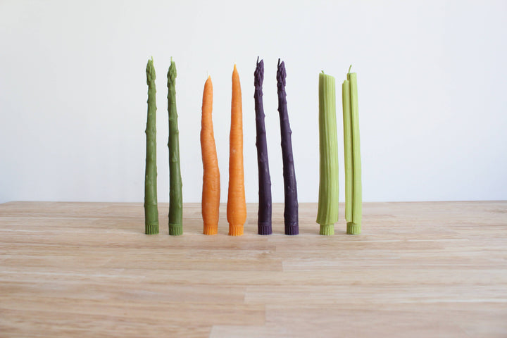 Purple Asparagus Beeswax Candle Taper Pair