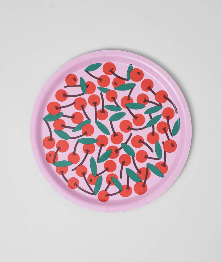 Cherries Pink Mini Round 12" Birch Serving Tray
