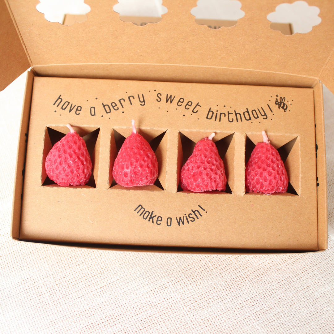 Strawberry Beeswax Birthday Candles - 4 count