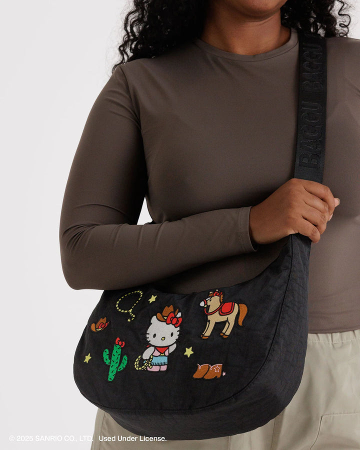 Medium Crescent Bag - Embroidered Hello Kitty Western