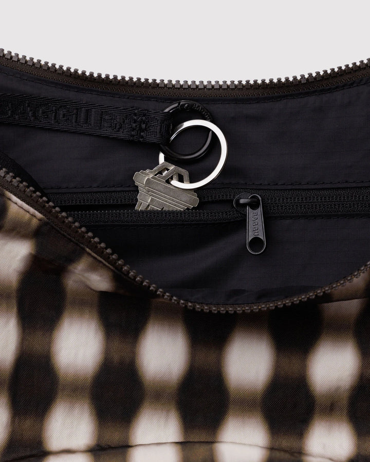 Medium Crescent Bag - Blurred Gingham Brown