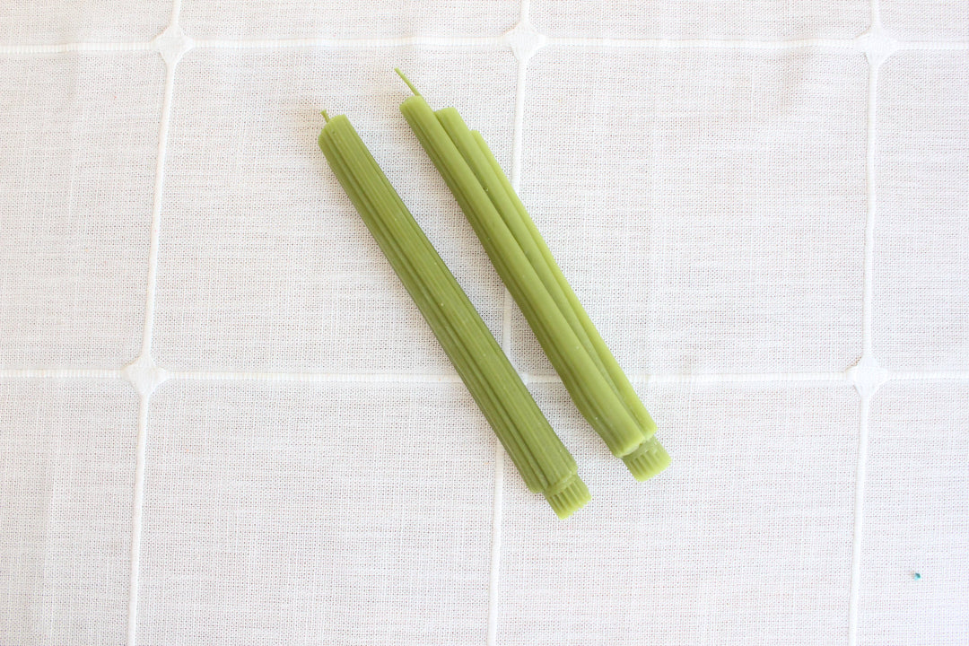 Celery Beeswax Candles Taper Pair