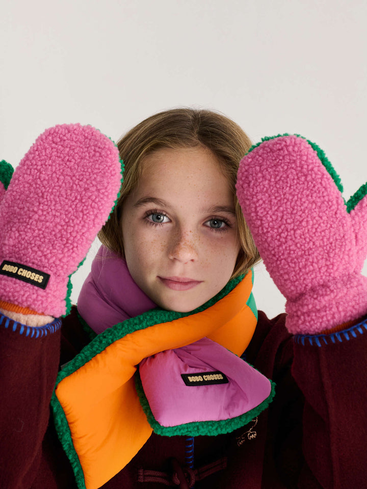 Color Block Mittens - Pink/Green/Orange