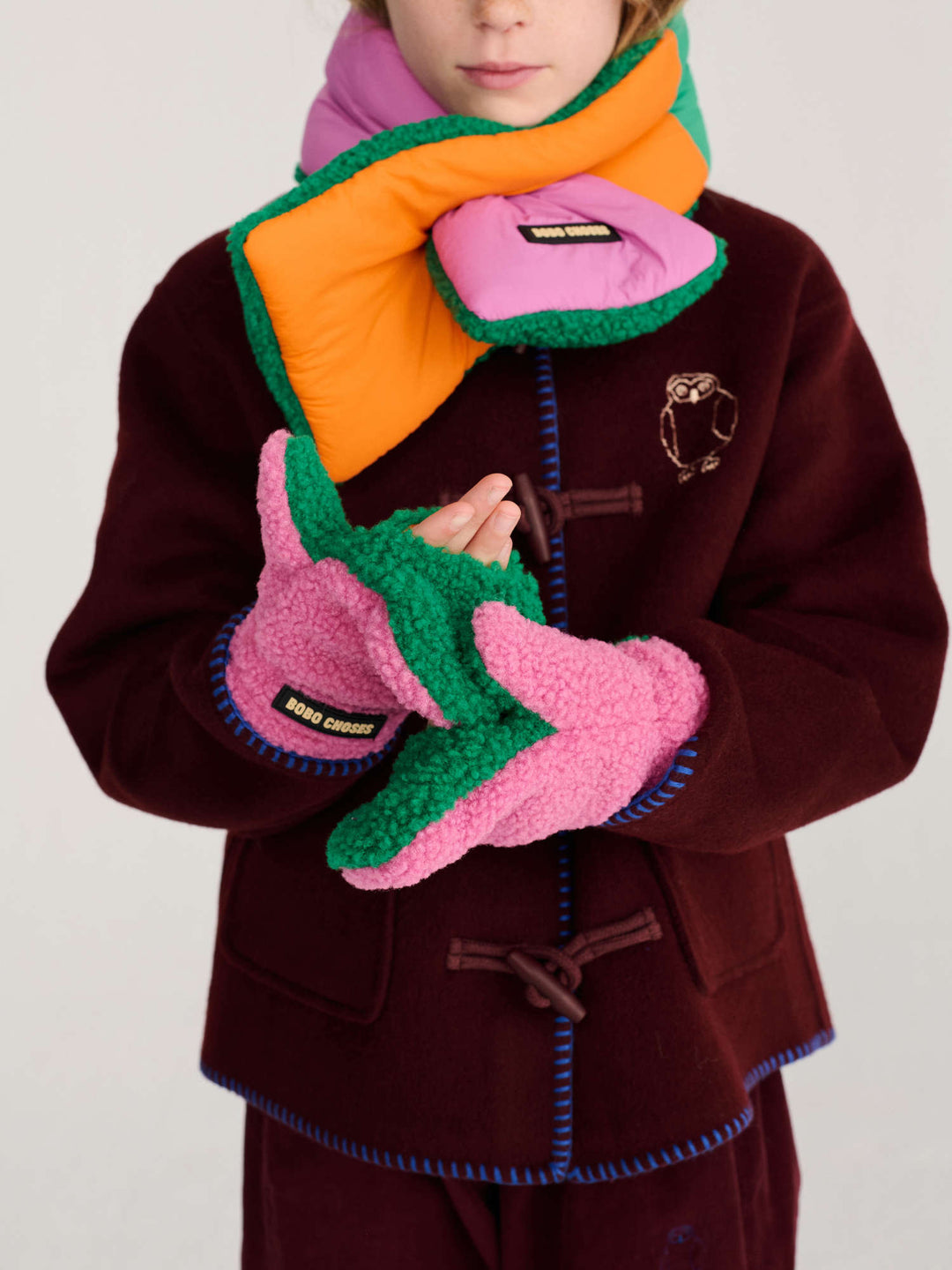 Color Block Mittens - Pink/Green/Orange