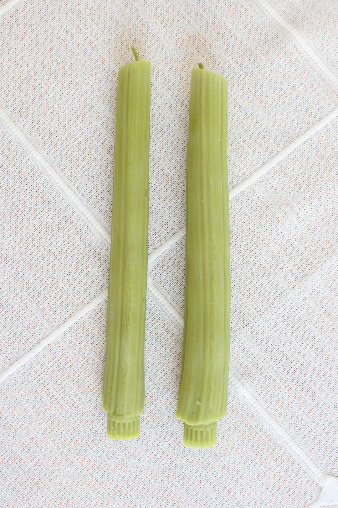 Celery Beeswax Candles Taper Pair