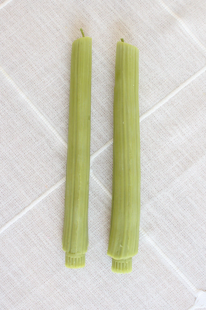 Celery Beeswax Candles Taper Pair