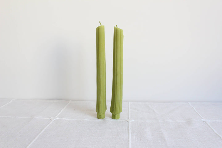 Celery Beeswax Candles Taper Pair