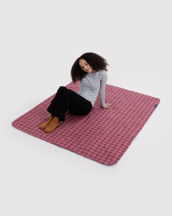 Puffy Picnic Blanket - Azalea Pink Tartan