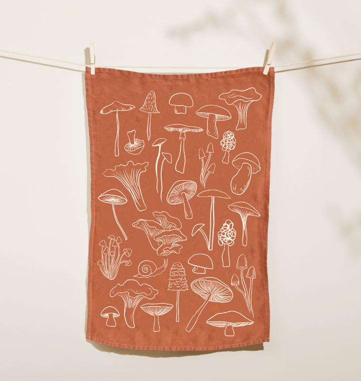 Mushrooms Linen Tea Towel