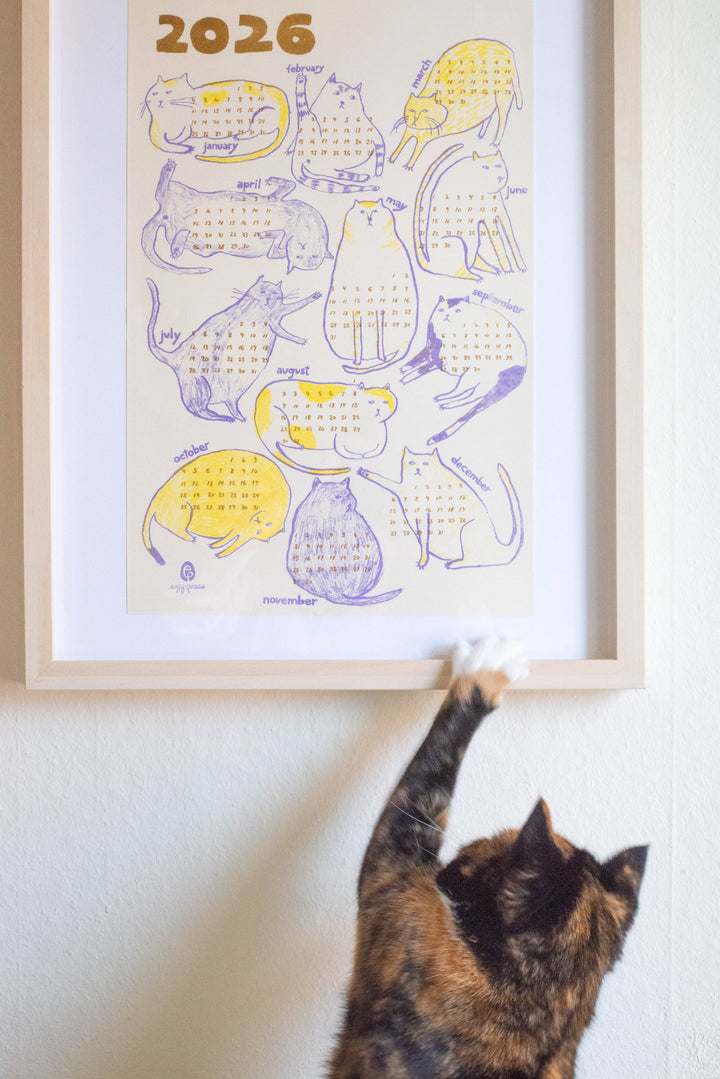 Cats 2026 Calendar Illustrated Risograph Print
