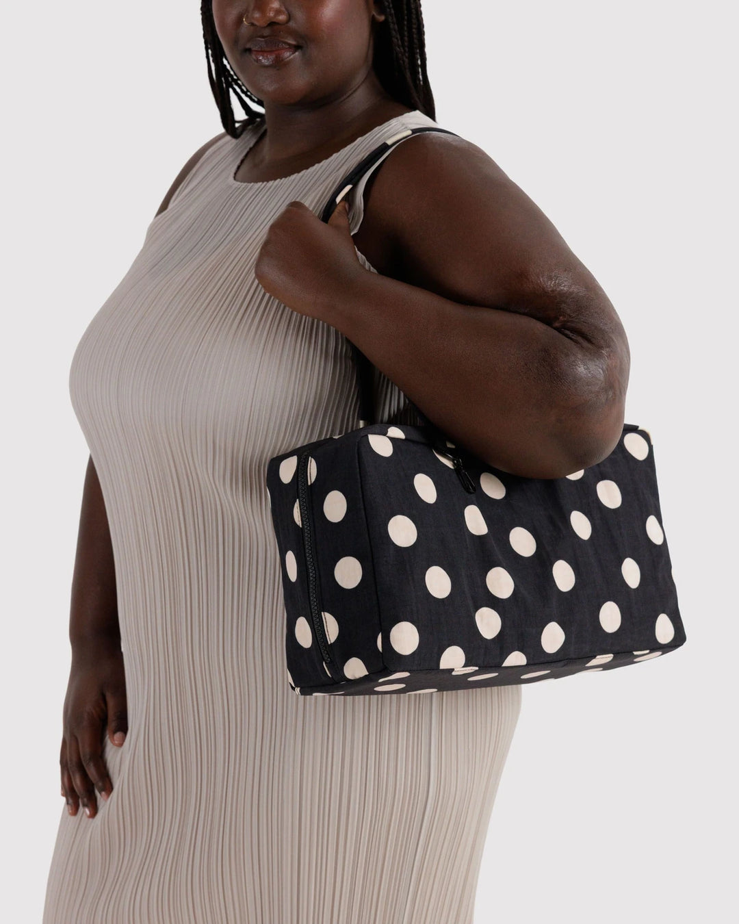 Medium Bowler Bag - Black and Cream Polka Dot