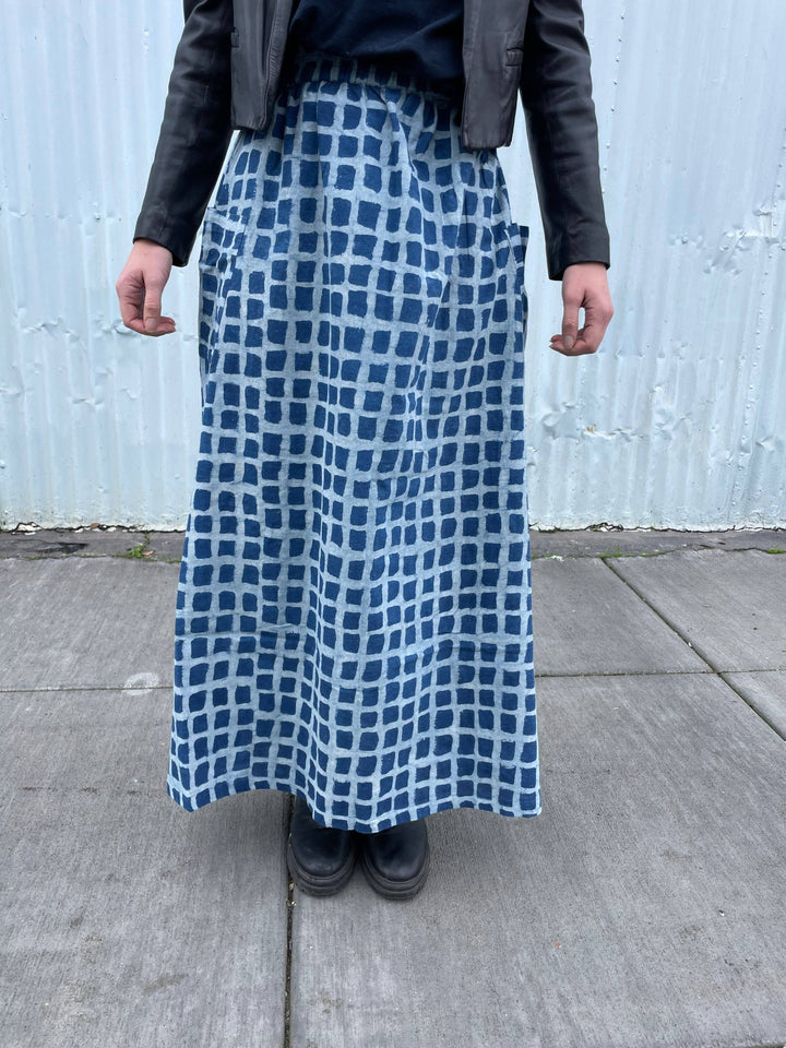 Tilda Skirt Indigo Big Squares