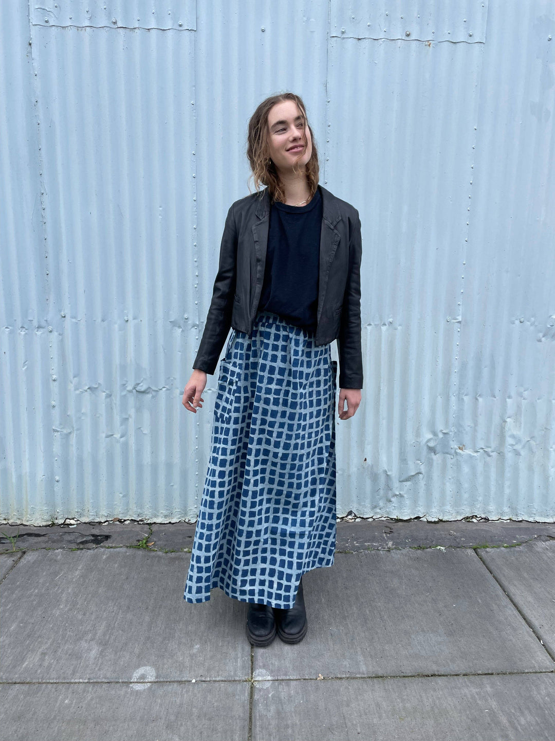 Tilda Skirt Indigo Big Squares