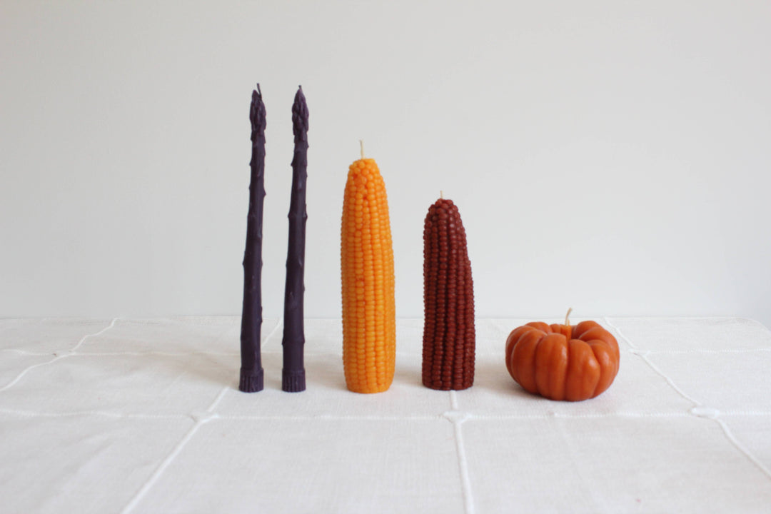 Purple Asparagus Beeswax Candle Taper Pair