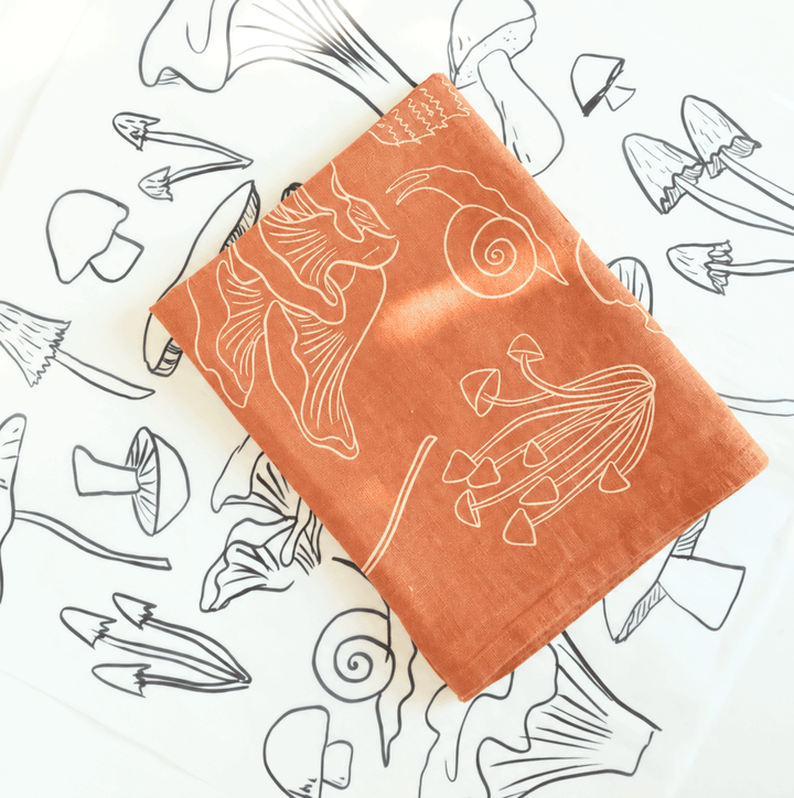 Mushrooms Linen Tea Towel