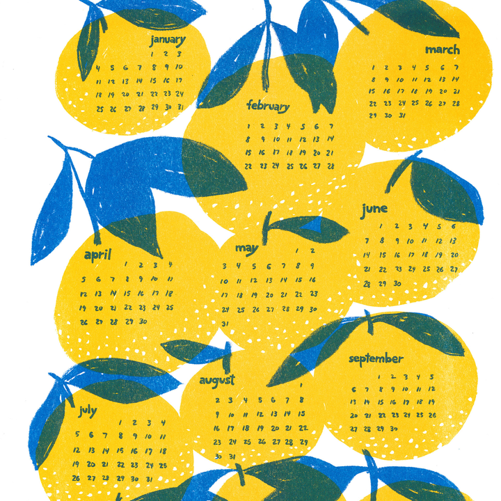 Oranges 2026 Calendar Illustrated Risograph Print