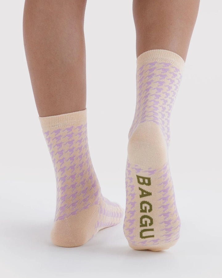 Crew Sock - Pink Houndstooth