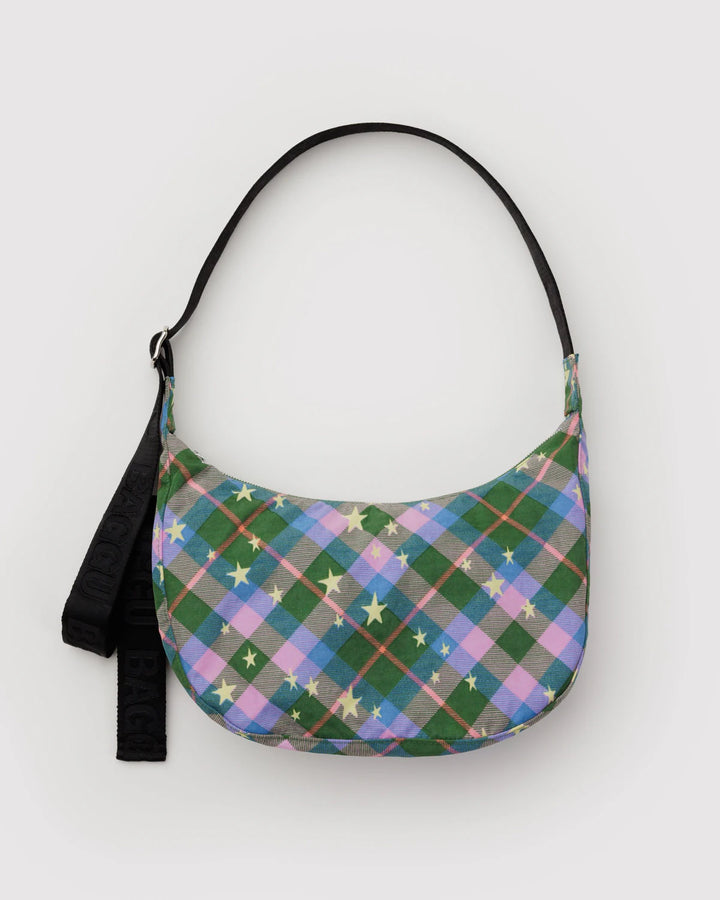 Medium Crescent Bag - Green Star Plaid