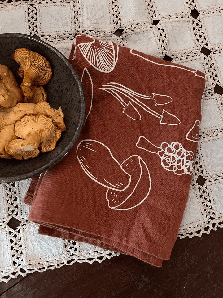 Mushrooms Linen Tea Towel