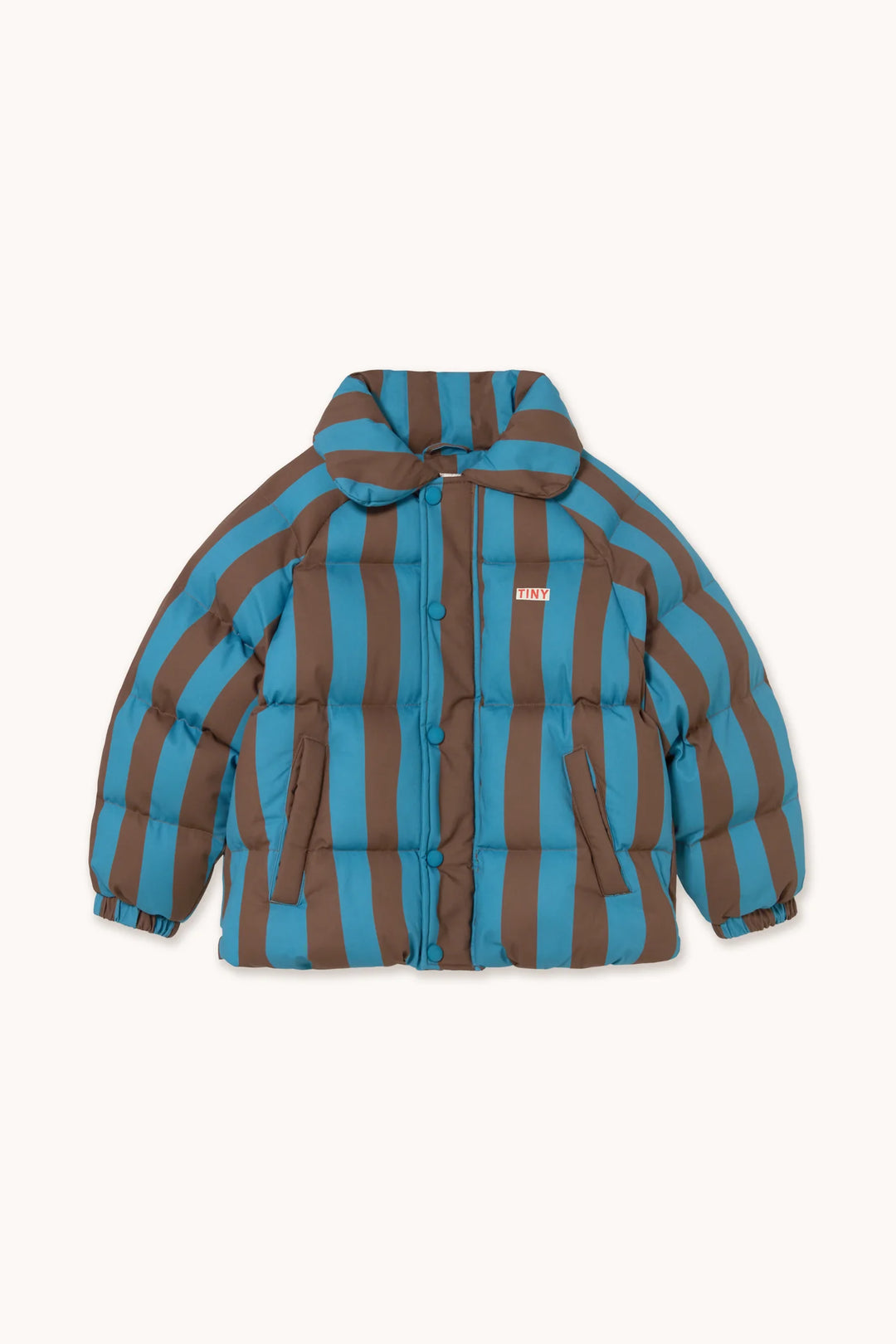 Blue-Cacao Stripes Short Padded Jacket