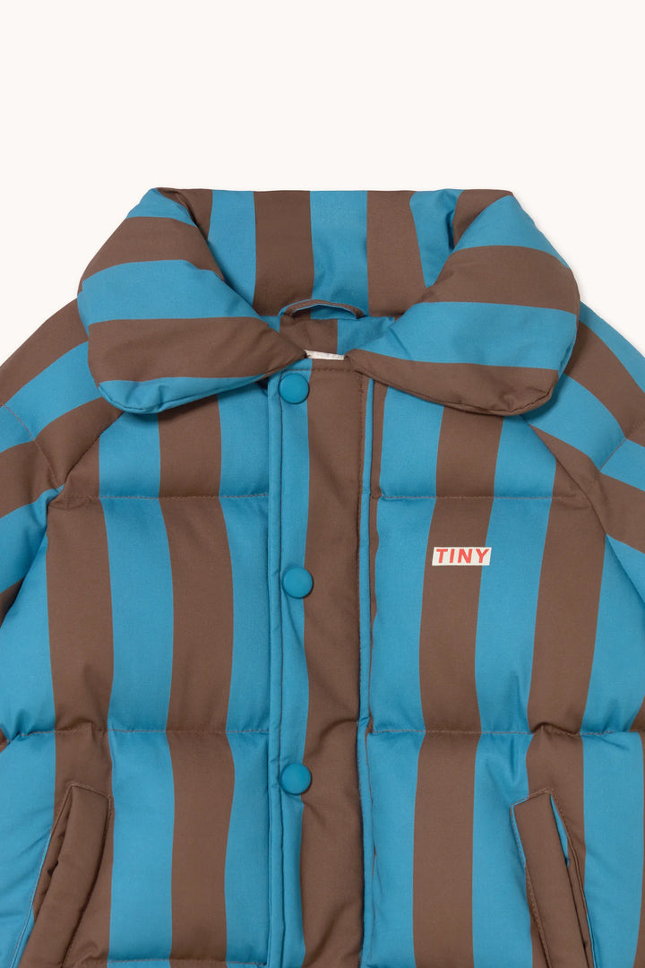 Blue-Cacao Stripes Short Padded Jacket