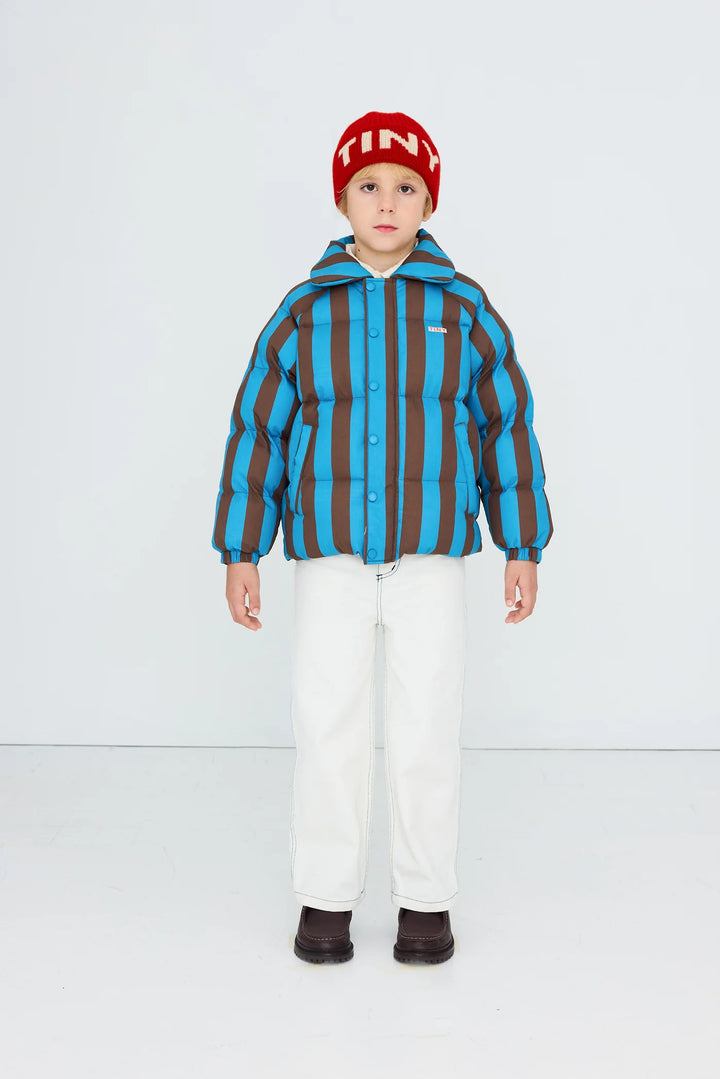 Blue-Cacao Stripes Short Padded Jacket