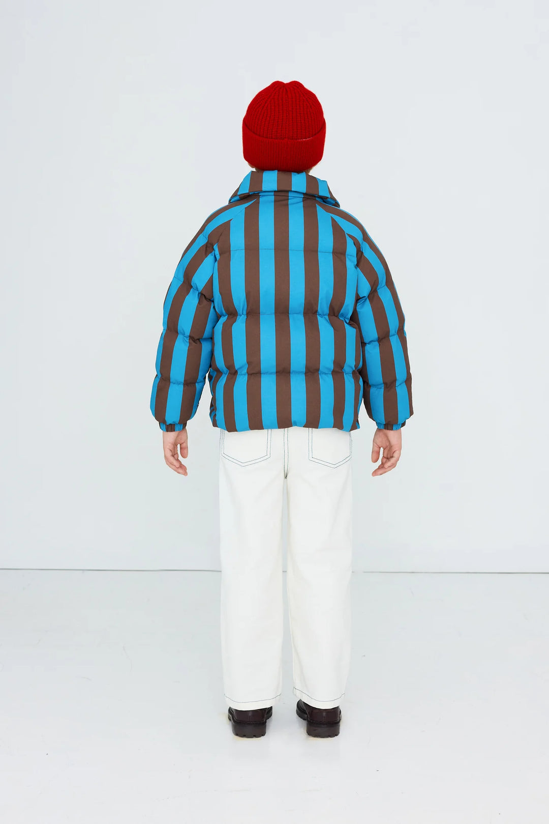 Blue-Cacao Stripes Short Padded Jacket