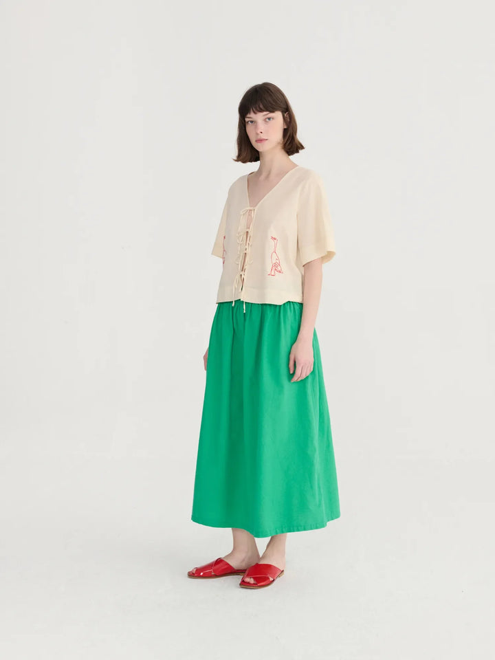Green Cotton Evasé Skirt