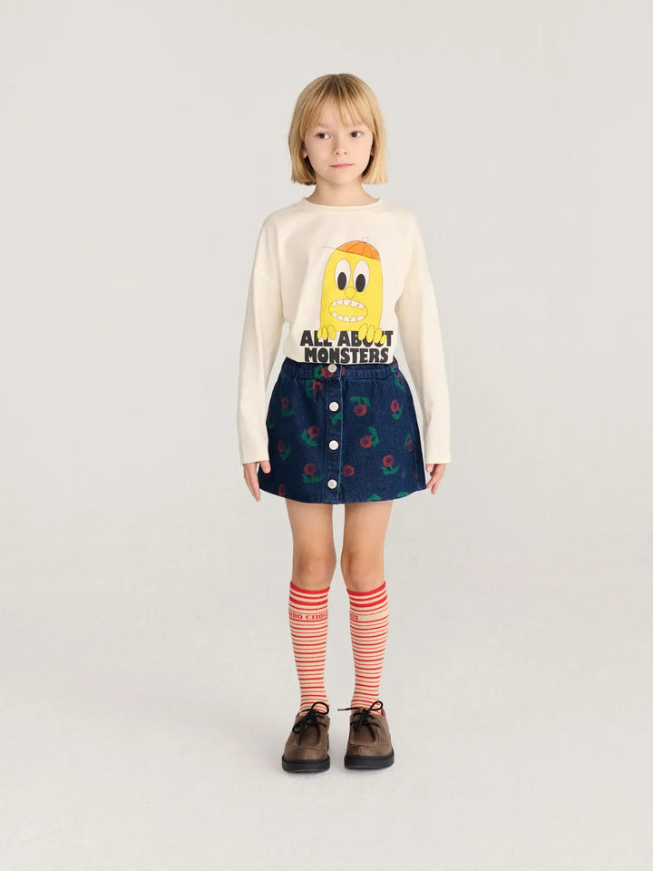 Stamp Bloom Denim Skirt