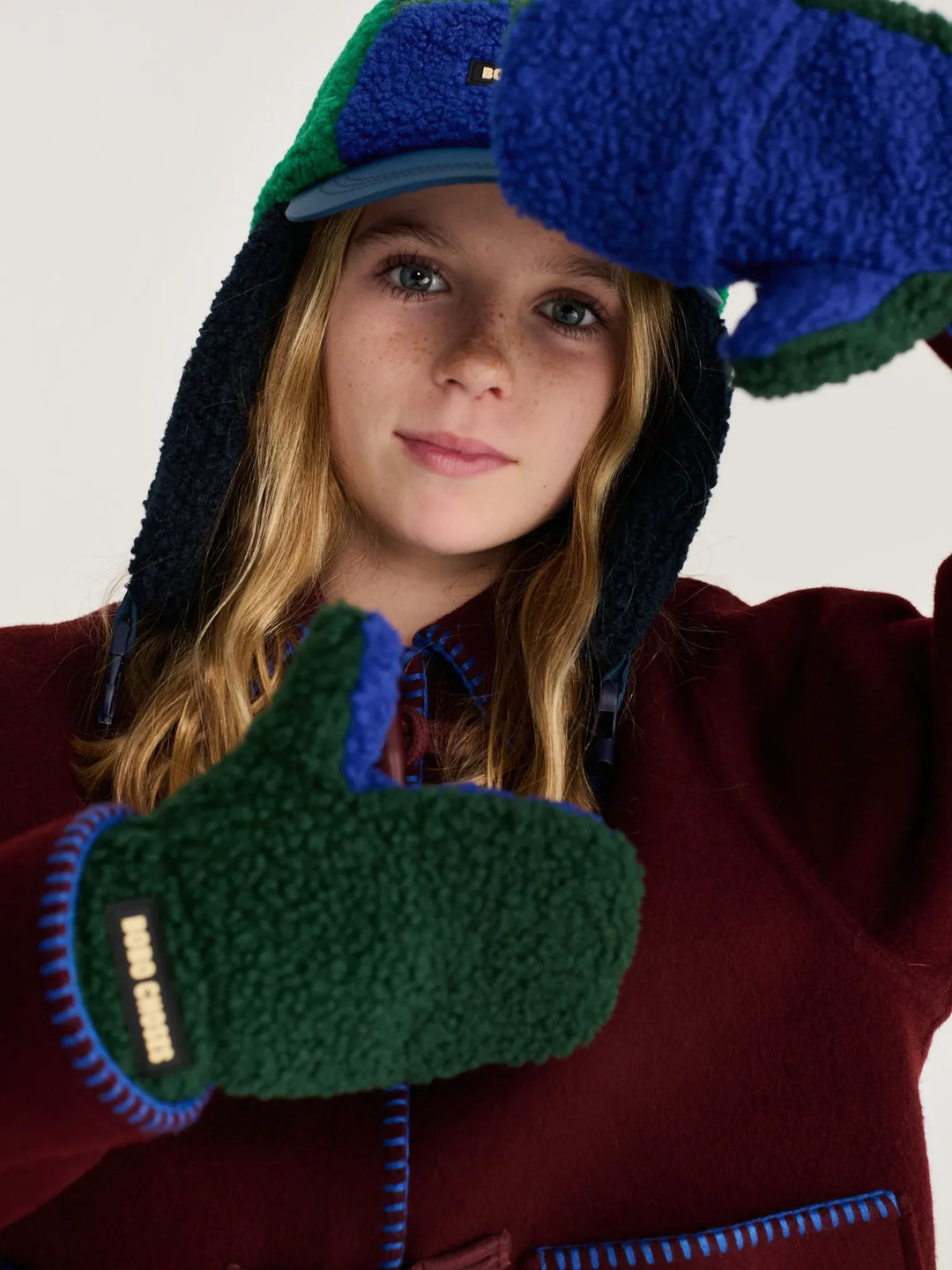 Color Block Mittens - Green/Blue