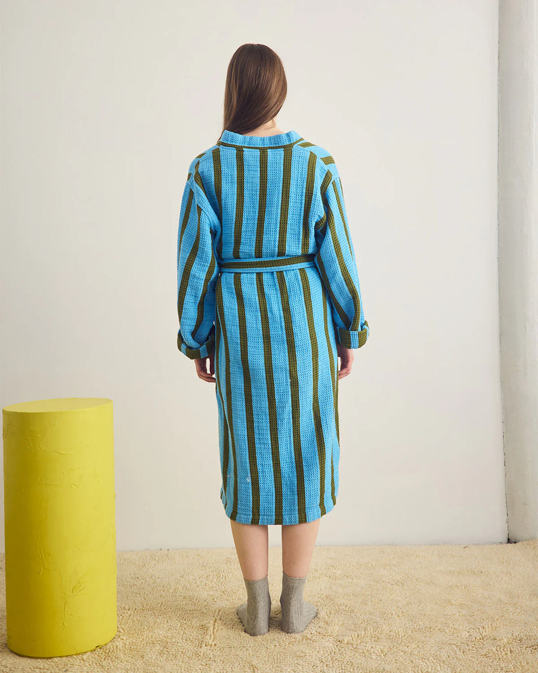 Stripe Waffle Bathrobe - Cool