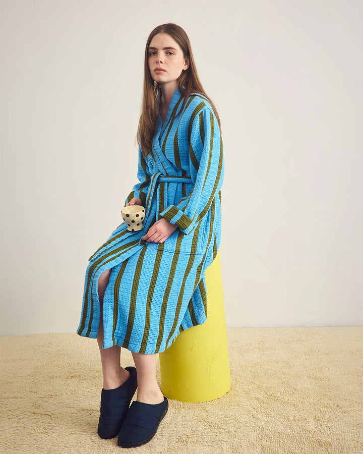 Stripe Waffle Bathrobe - Cool