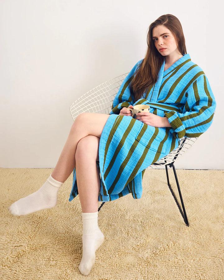 Stripe Waffle Bathrobe - Cool