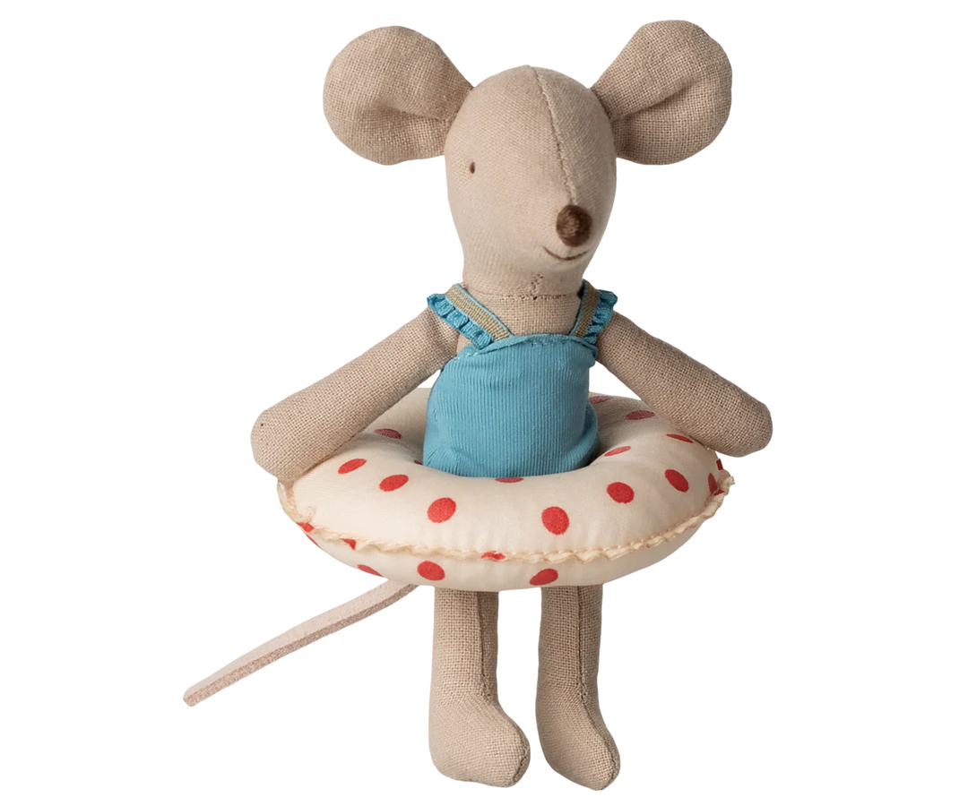 Beach Mouse with float, Little Sister - Red Dots
