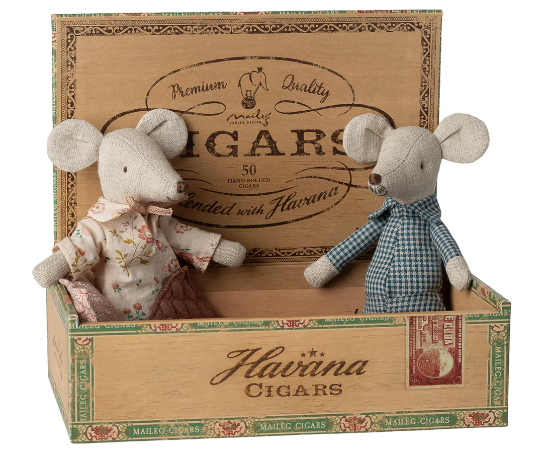 Grandma and Grandpa Mice in Cigarbox