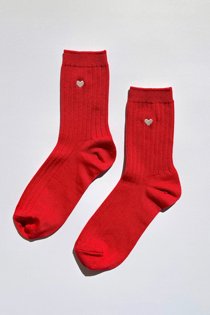 Embroidered Her Socks - Pink Water + Heart