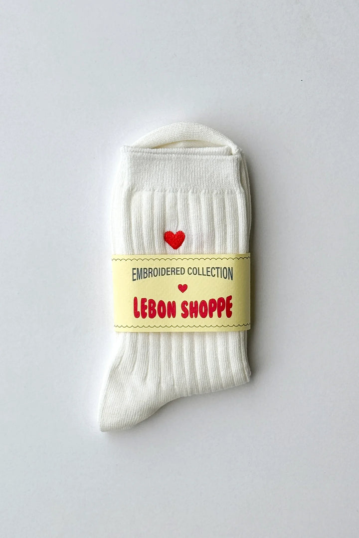Embroidered Her Socks - Pink Water + Heart